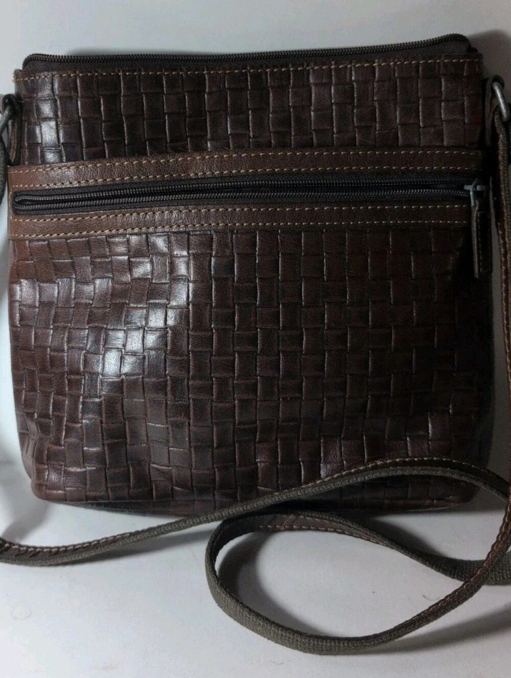 JACK GEORGES Voyager Woven Crossbody Mens/Womens Leather Bag (MSRP $240)